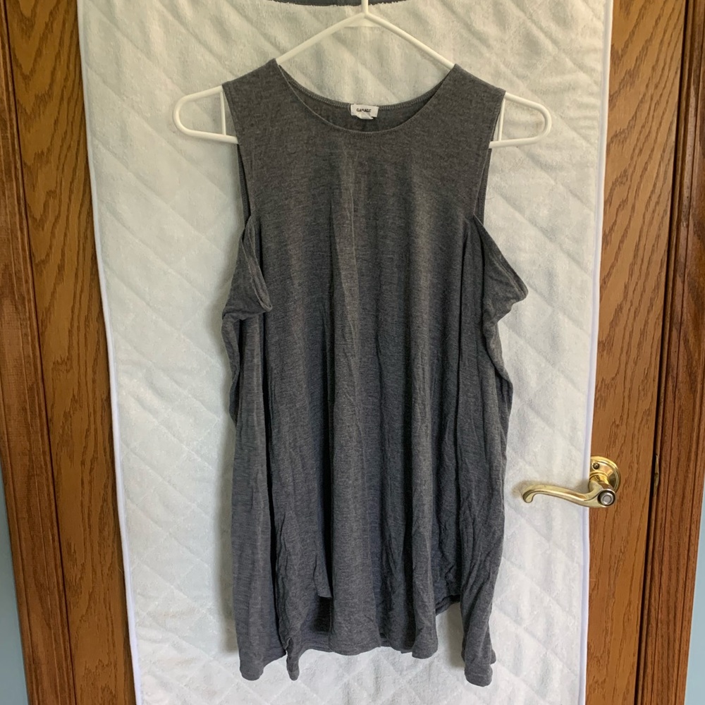 Garage Charcoal Gray Cold-Shoulder Long Sleeve Tee